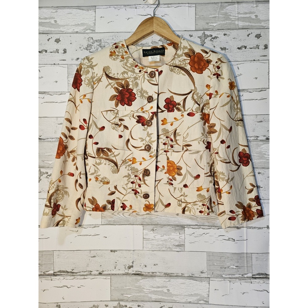 Harve Benard Linen Blend Jacket Floral Tailored Women 10